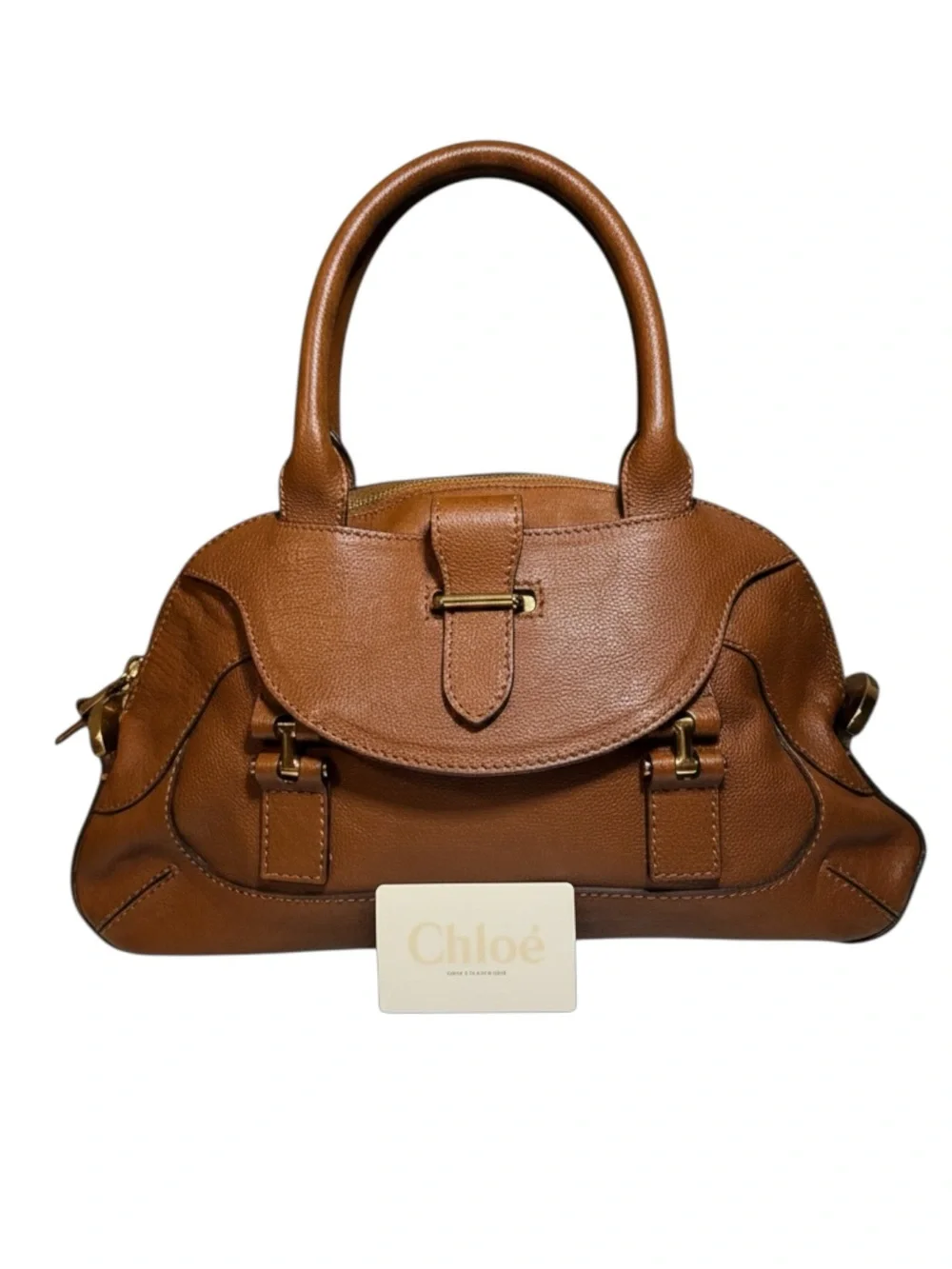 Chloe Tan Leather Bowler Dome Georgia Satchel Handbag